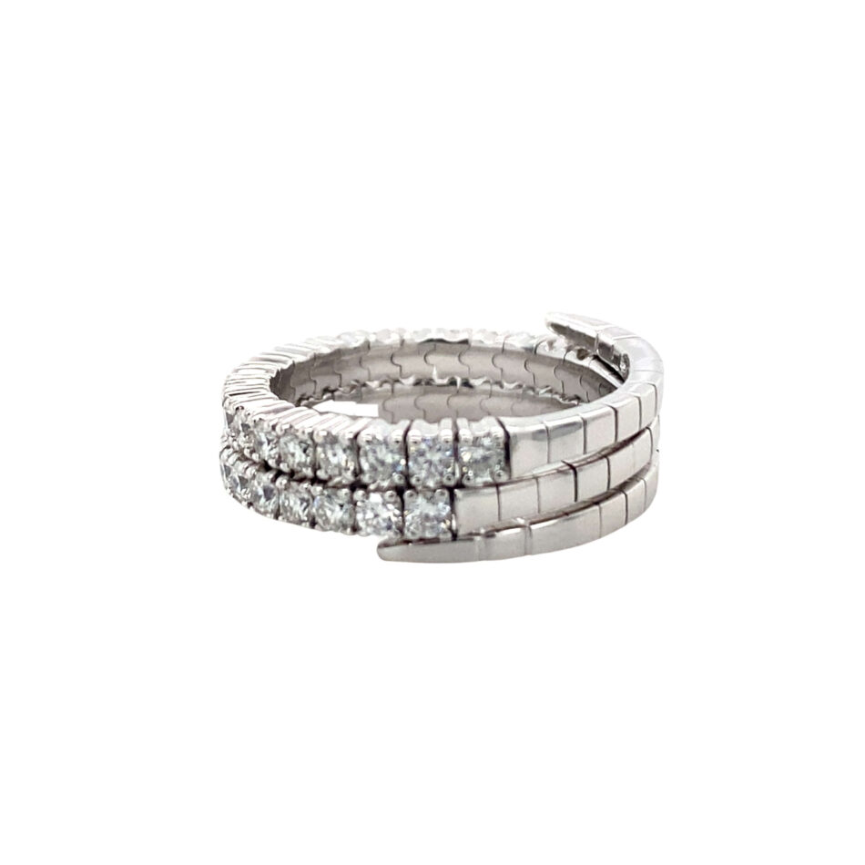 14K White Gold 1.08ctw Two-Row Diamond Expandable Ring - Image 3