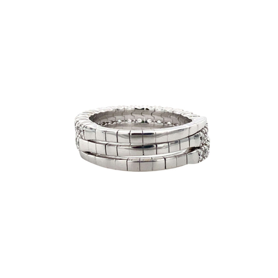 14K White Gold 1.08ctw Two-Row Diamond Expandable Ring - Image 4