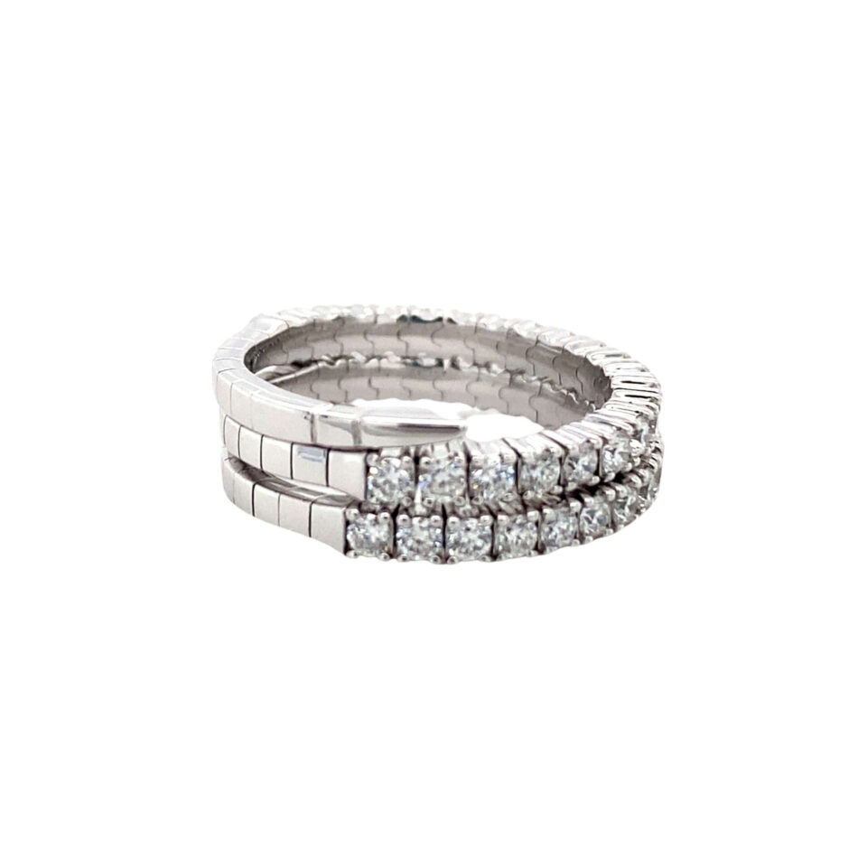 14K White Gold 1.08ctw Two-Row Diamond Expandable Ring - Image 5