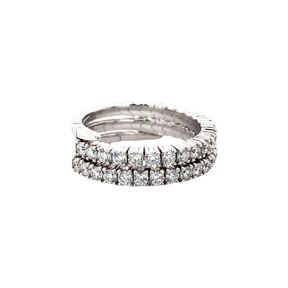 14K White Gold 1.08ctw Two-Row Diamond Expandable Ring - Image 6