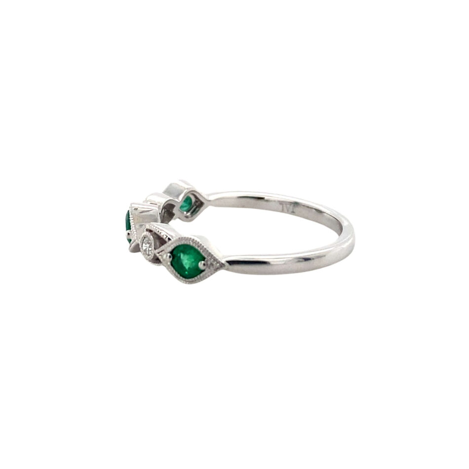 14K White Gold Emerald & Diamond Band - Image 3