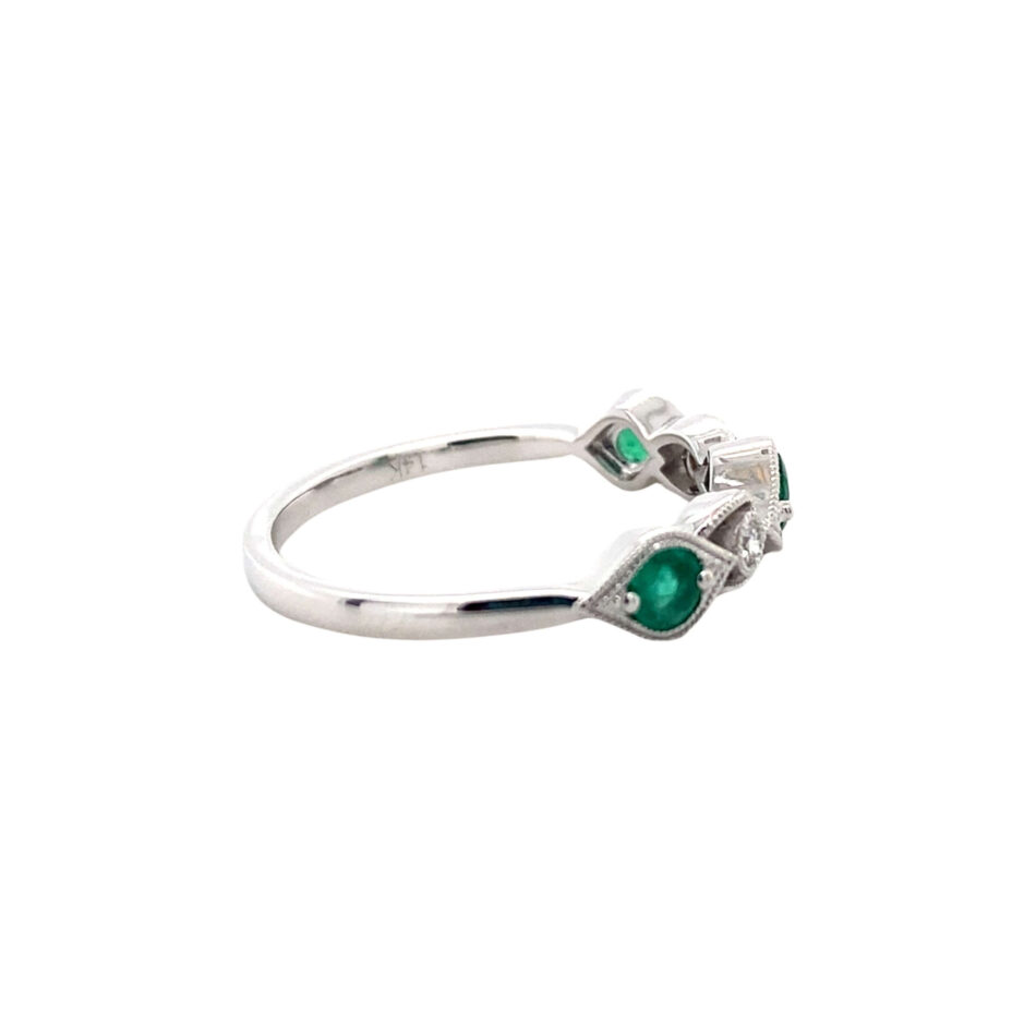 14K White Gold Emerald & Diamond Band - Image 5