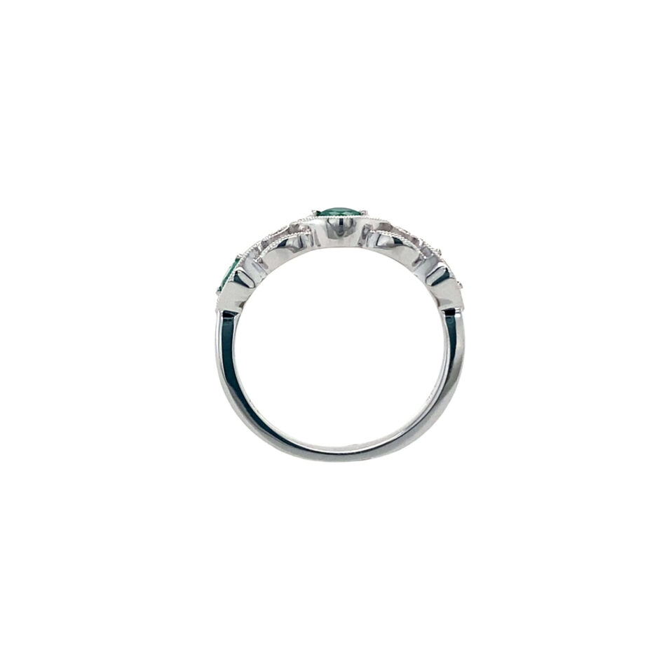 14K White Gold Emerald & Diamond Band - Image 8