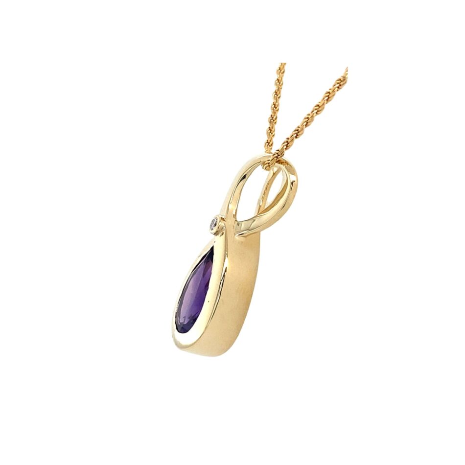 14K Gold Amethyst & Diamond Pendant - Image 3