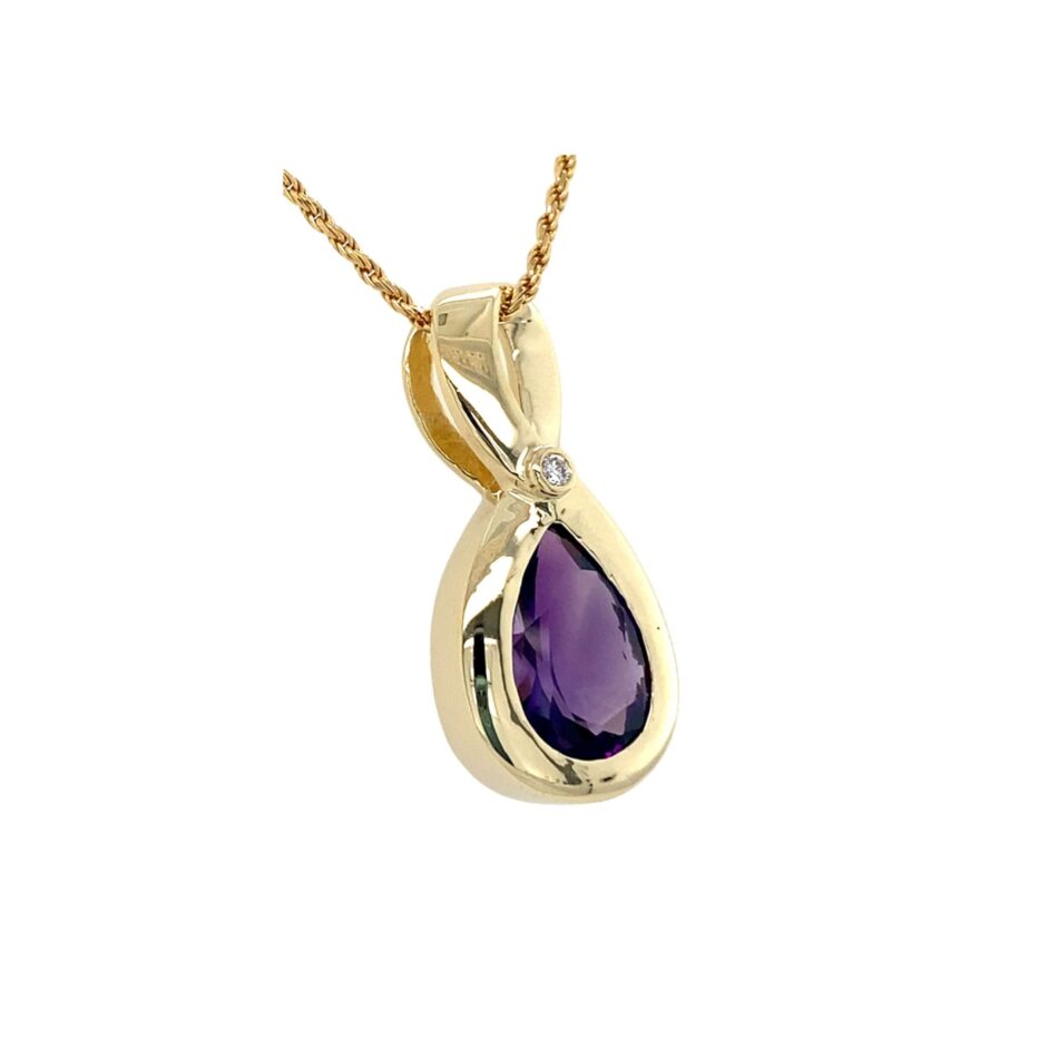 14K Gold Amethyst & Diamond Pendant - Image 4