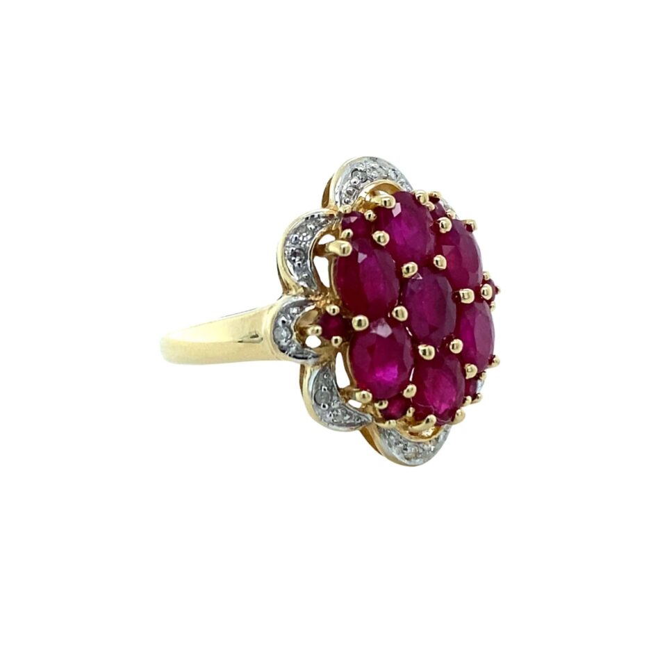 10K Gold Ruby Cluster & Diamond Ring - Image 6