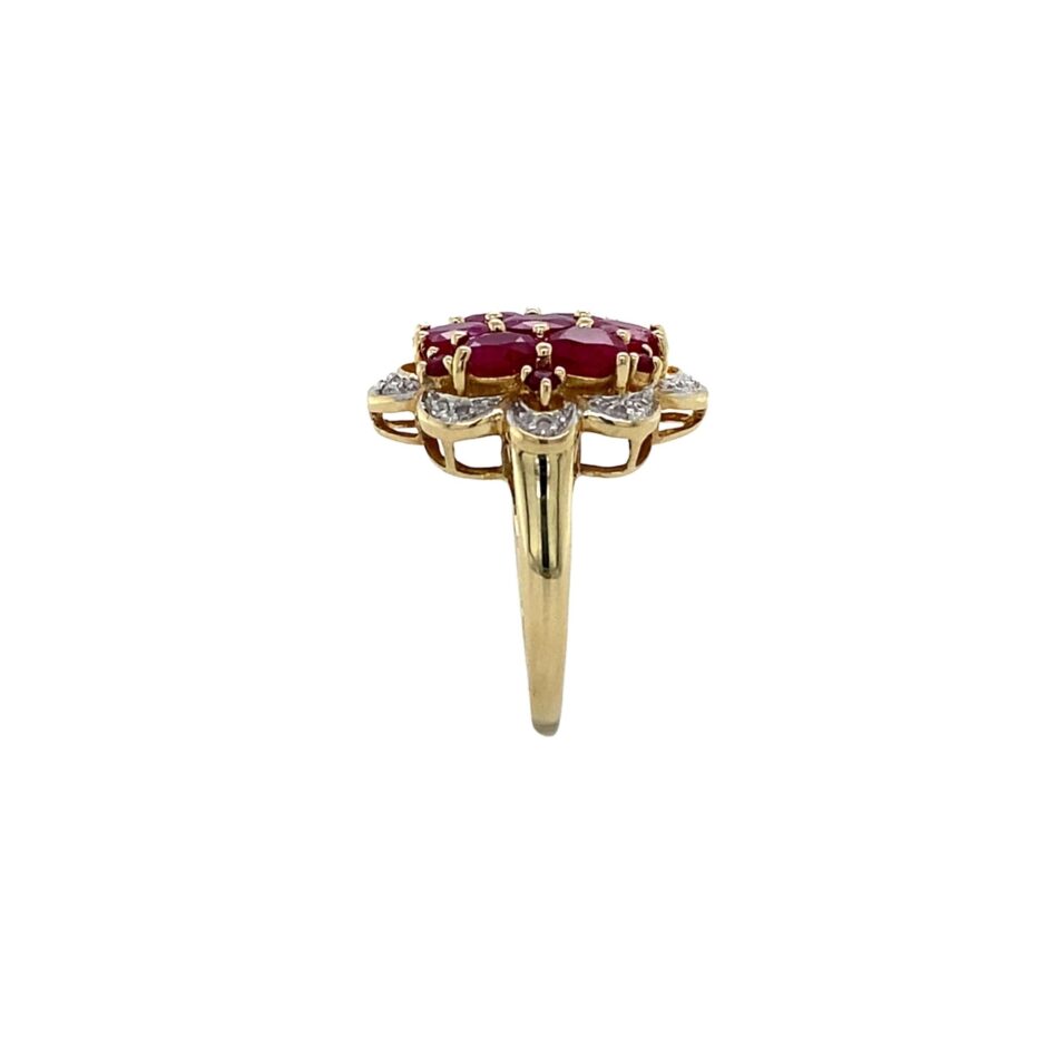 10K Gold Ruby Cluster & Diamond Ring - Image 7