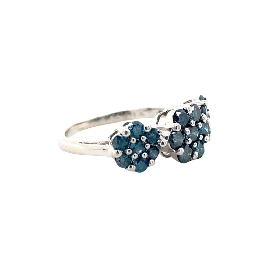 10K White Gold .95ctw Blue Diamond Cluster Ring - Image 6