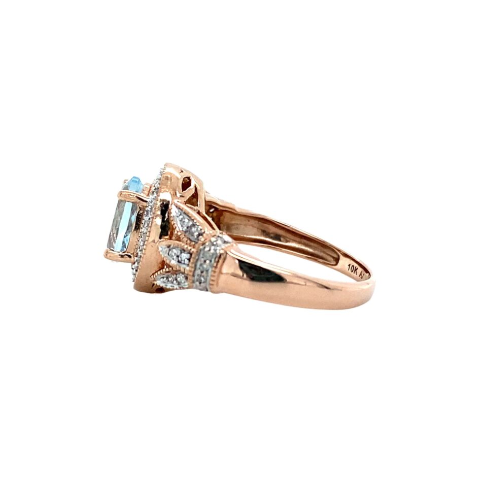 10K Rose Gold Aquamarine & Diamond Ring - Image 3