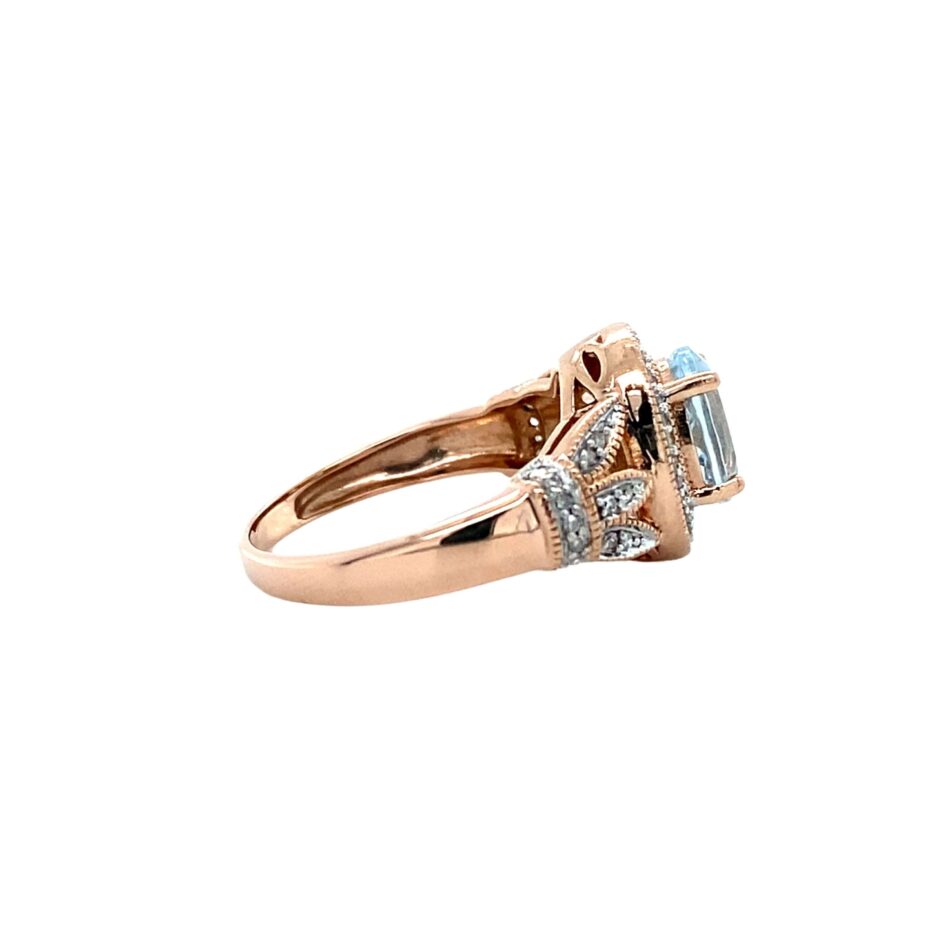 10K Rose Gold Aquamarine & Diamond Ring - Image 5