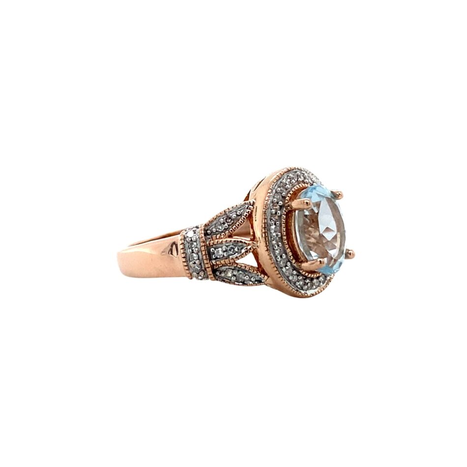 10K Rose Gold Aquamarine & Diamond Ring - Image 6