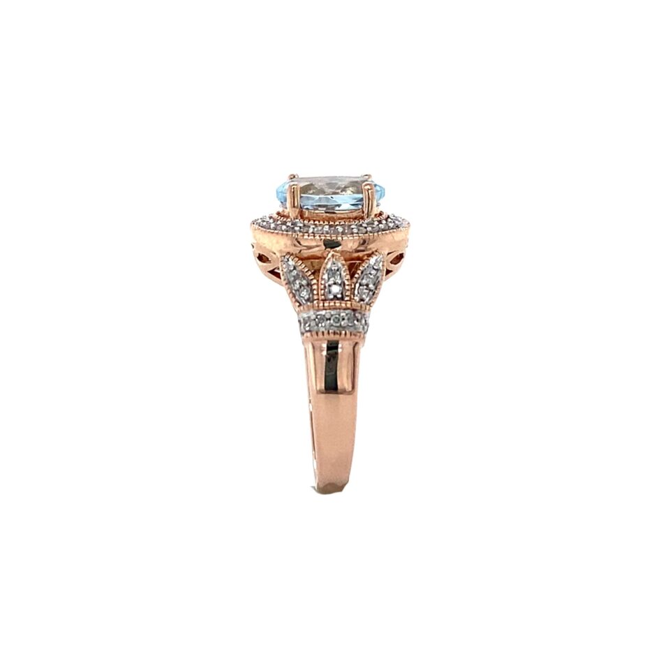 10K Rose Gold Aquamarine & Diamond Ring - Image 7