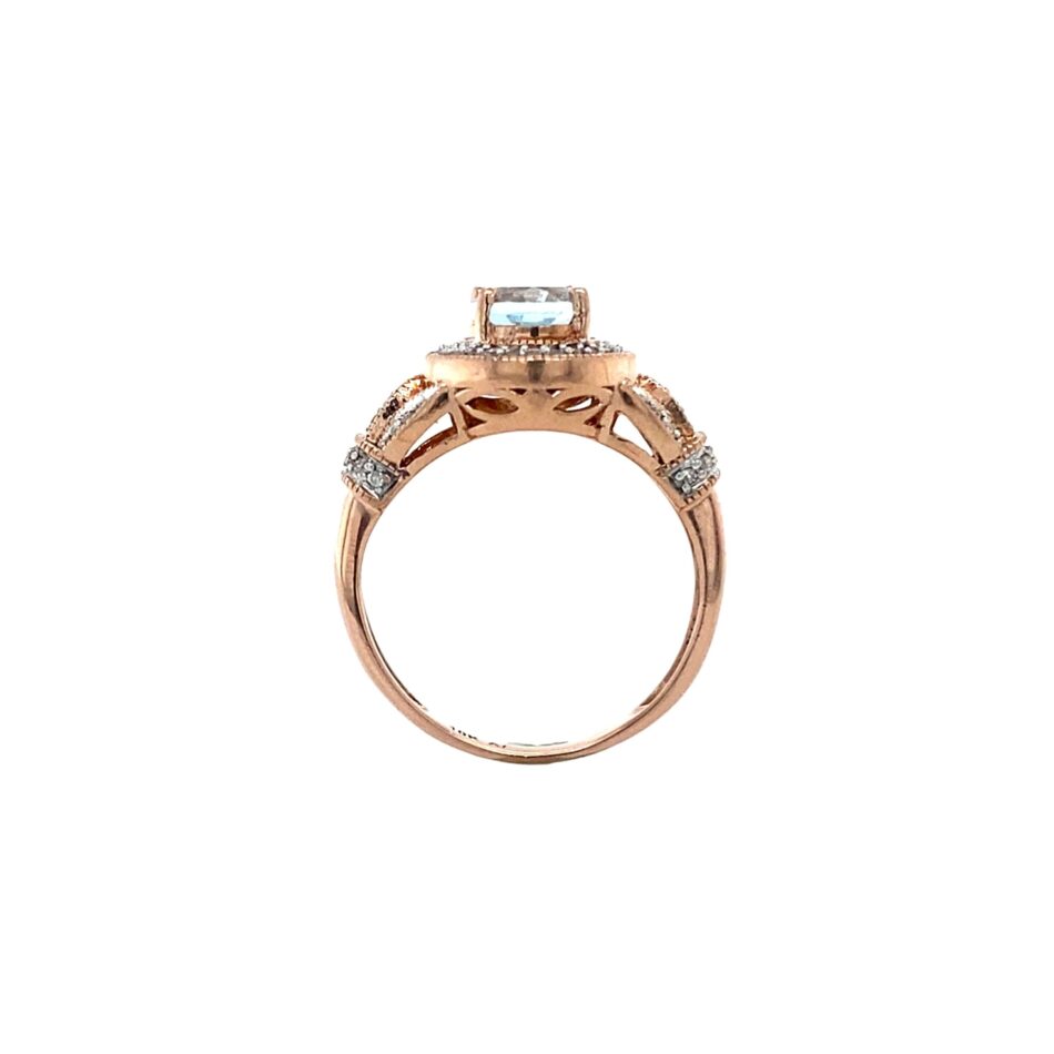 10K Rose Gold Aquamarine & Diamond Ring - Image 8