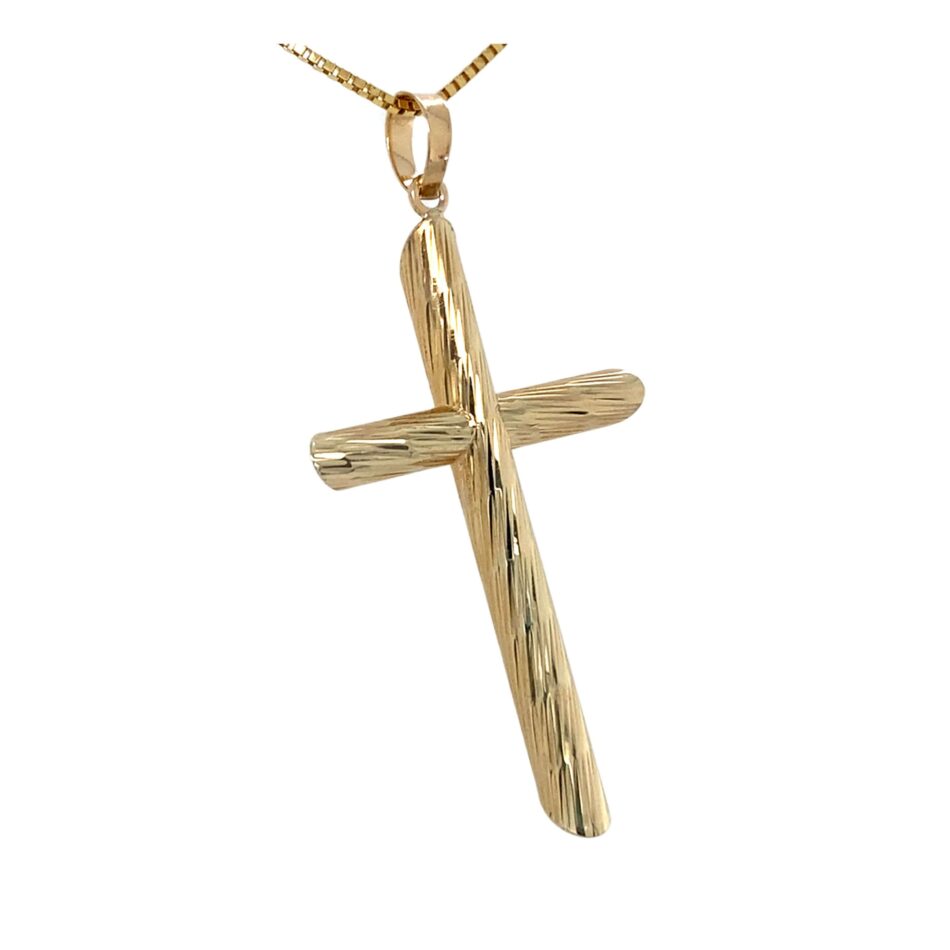 14K Gold Textured Cross Pendant - Image 4