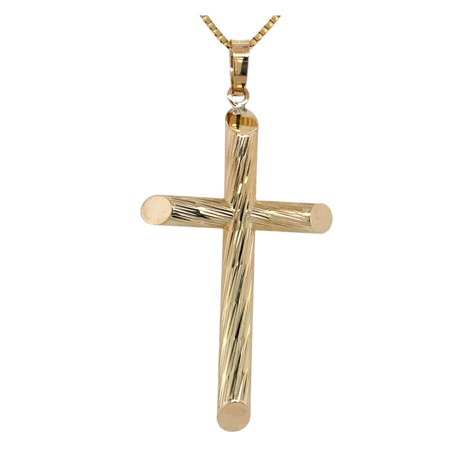 14K Gold Textured Cross Pendant - Image 6