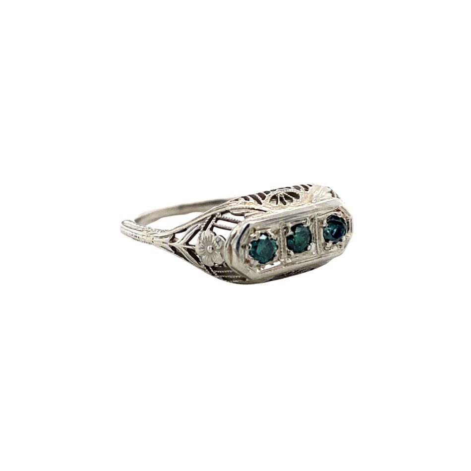 18K White Gold Three-Stone Green Diamond Ring - Image 6