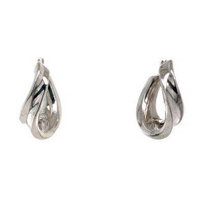 14K White Gold Twisted Hoop Earrings