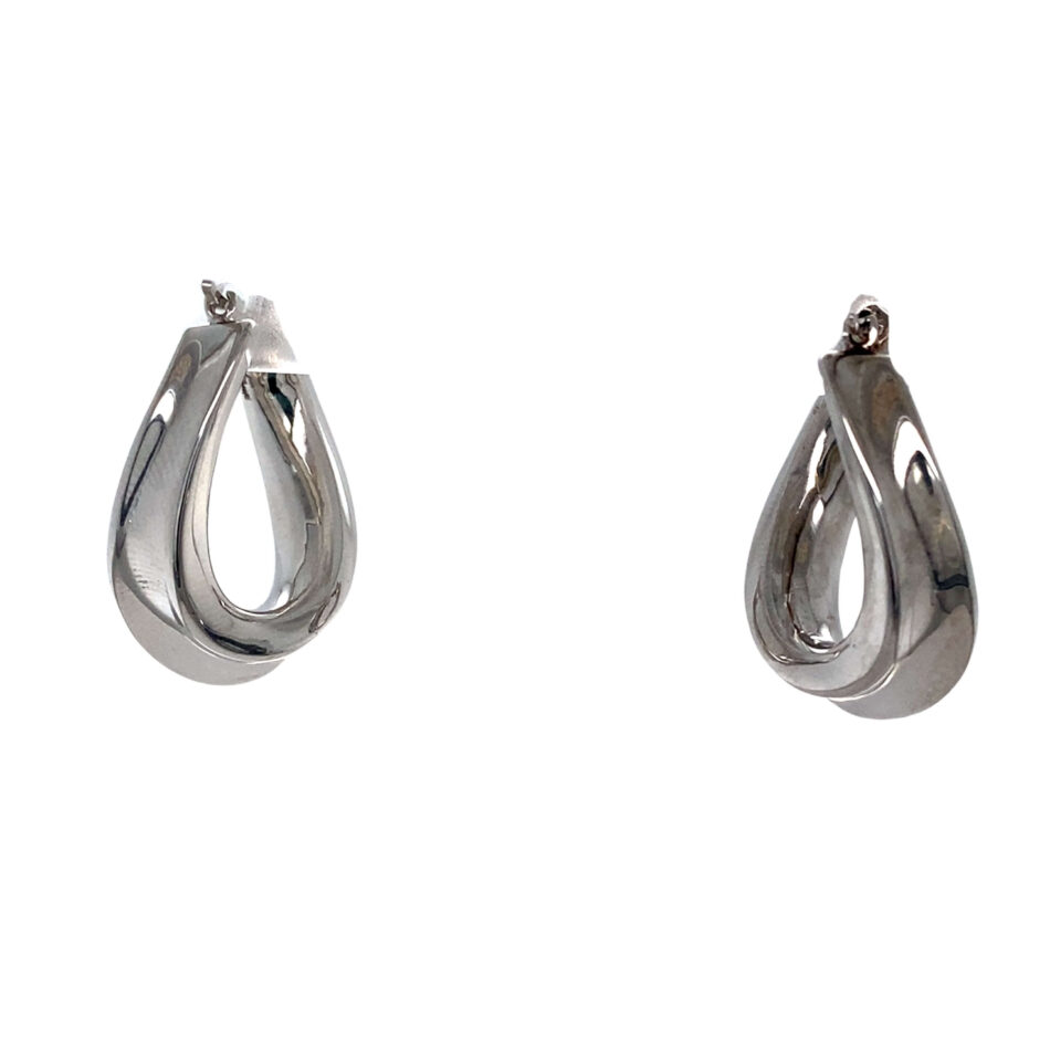 14K White Gold Twisted Hoop Earrings - Image 4