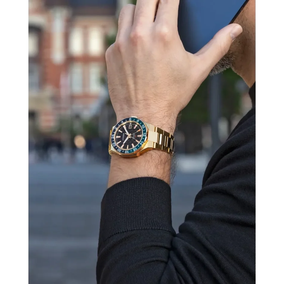 Citizen Automatic Series 8 Gold-Tone Watch with Green & Black Bezel - Image 4
