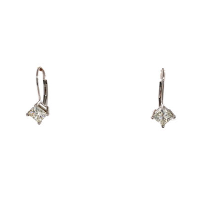 14K White Gold 1.00ctw Princess-Cut Dangle Diamond Earrings