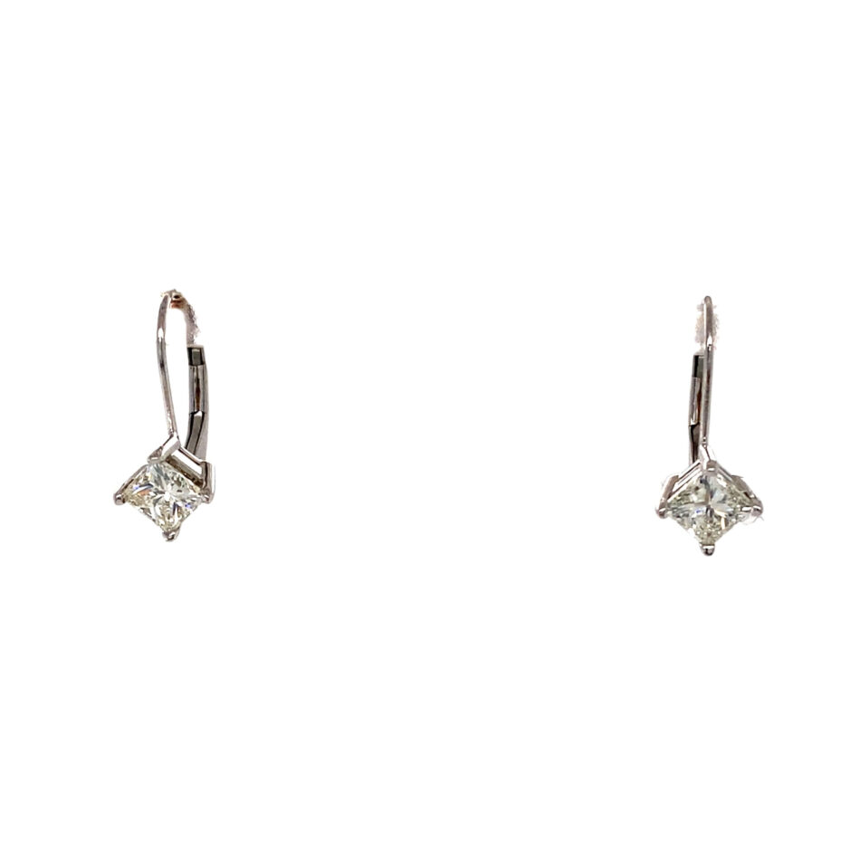 14K White Gold 1.00ctw Princess-Cut Dangle Diamond Earrings