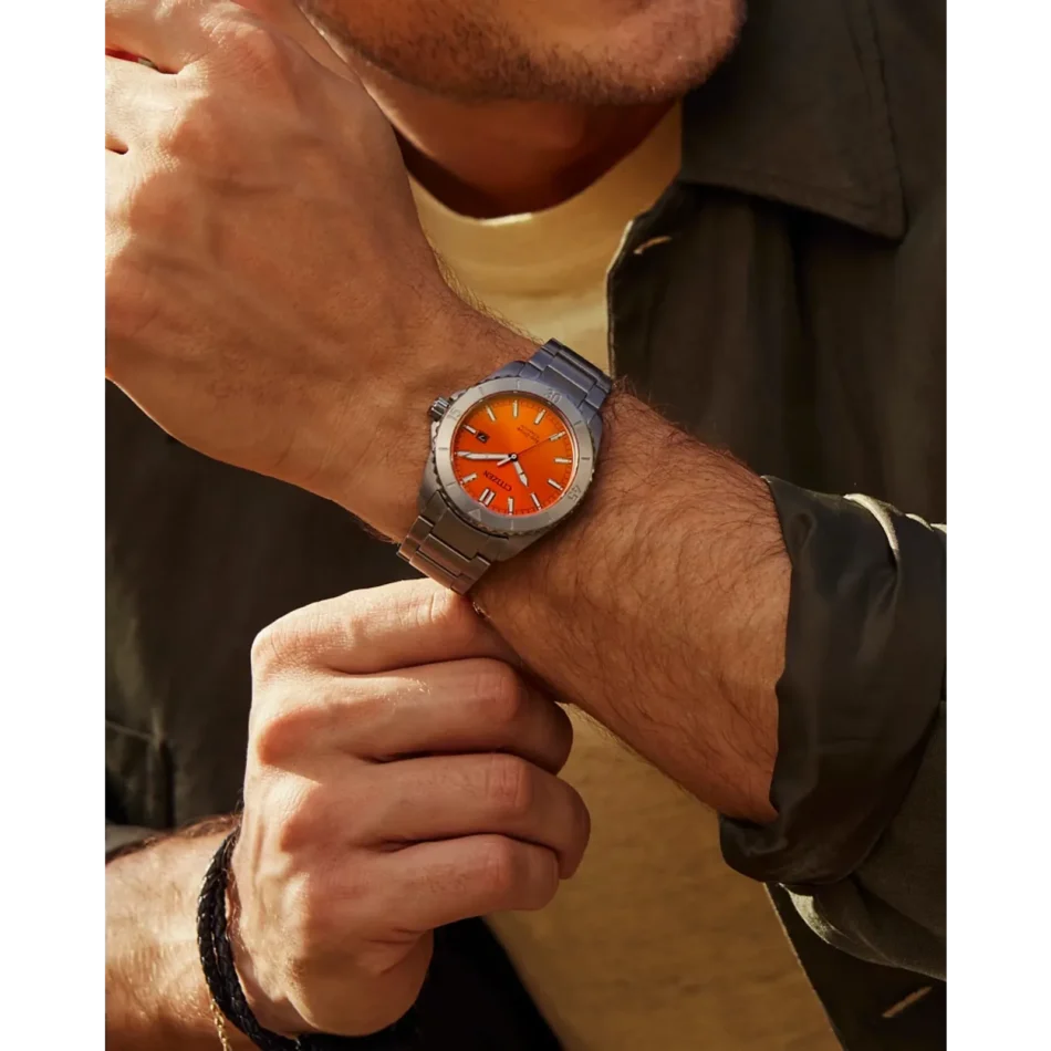 Citizen Eco-Drive Brycen Watch with Orange Face - Image 4