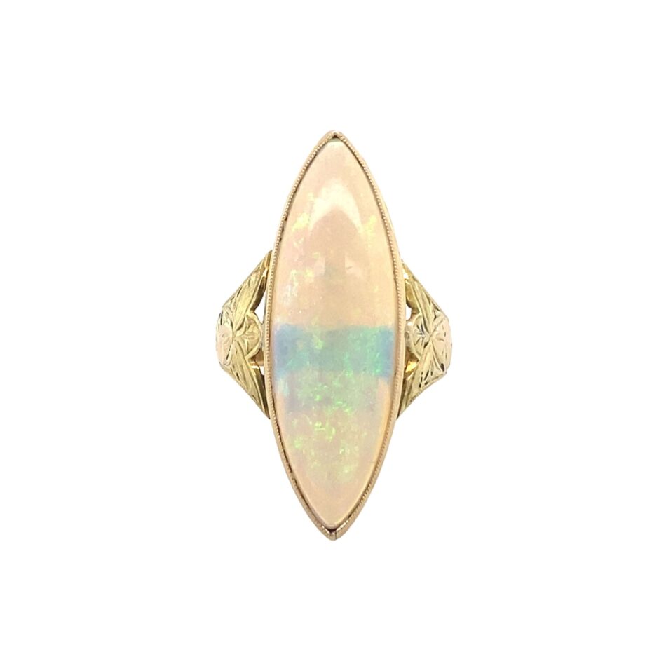 18K Gold Opal Ring with Carved Detailing