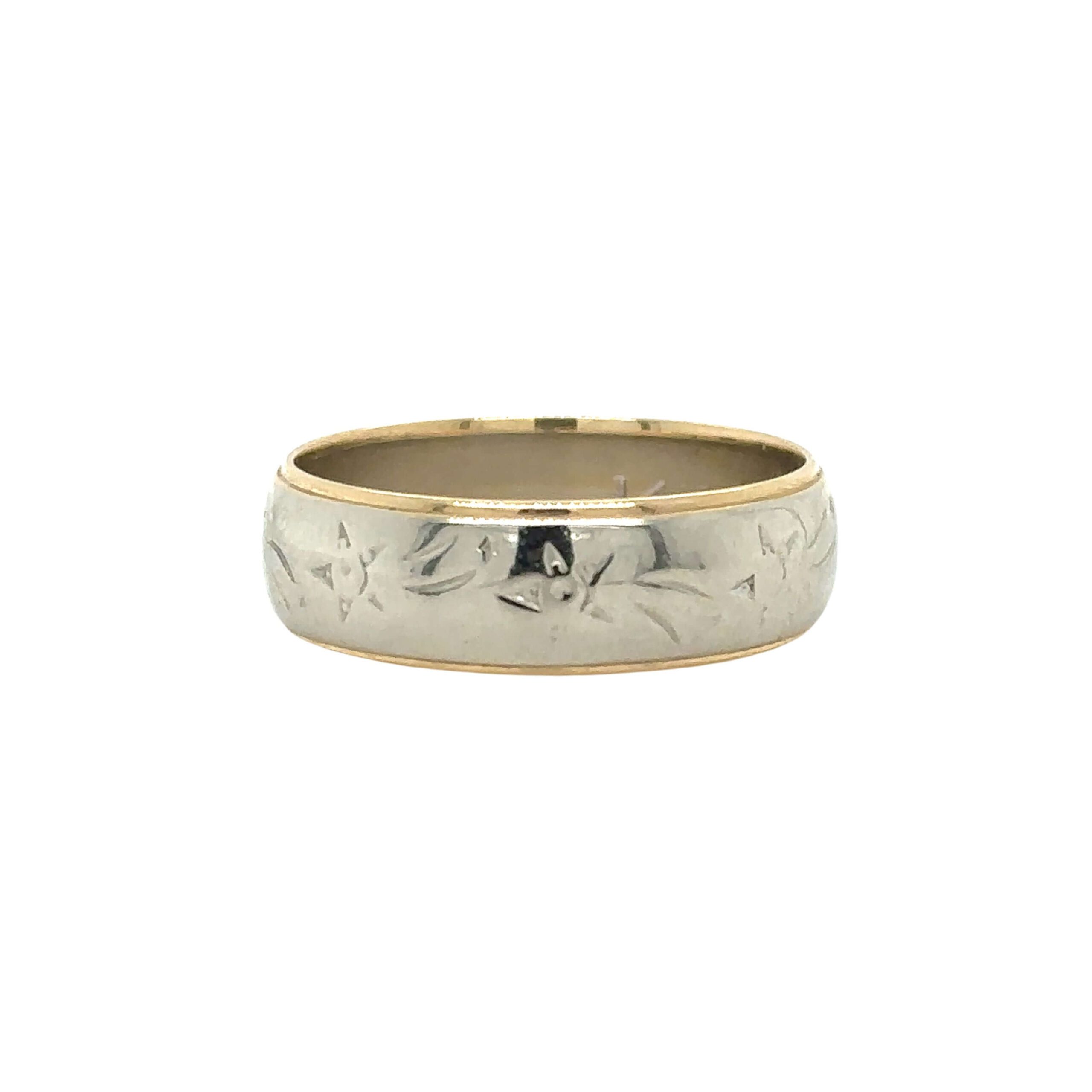 14K White & Yellow Gold Band with a Star Pattern - Engels