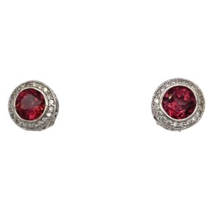 14K White Gold Pink Tourmaline & Diamond Earrings