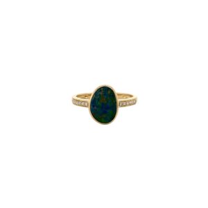 14K Gold Free-Form Opal Doublet & Diamond Ring