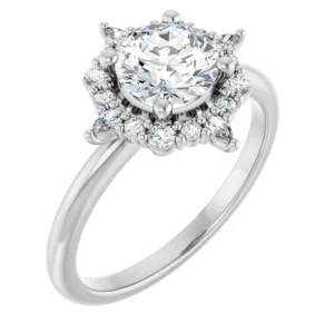 Engagement Ring with Starburst-Halo Design