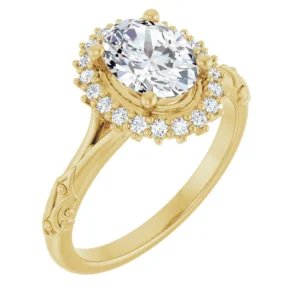 Halo Engagement Ring with Carved Detail