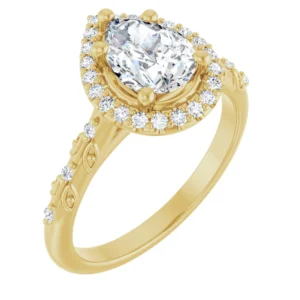 Halo Engagement Ring with Floral Detailing