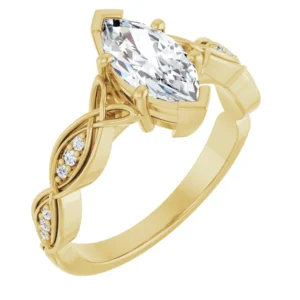 Engagement Ring with Woven Gold Design & Accent Diamonds