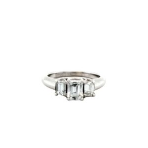 14K White Gold Three-Stone Emerald-Cut Diamond Ring