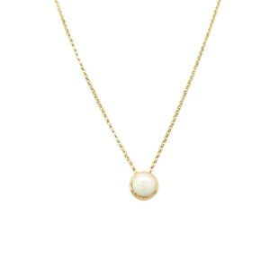 14K Gold Bezel Genuine Opal Necklace with Cable Chain