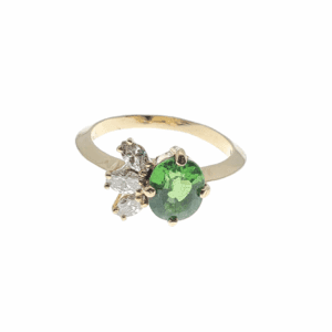14K Gold Tsavorite Garnet & Diamond Ring