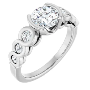 Half-Bezel-Set Engagement Ring with Decorated Bezel Accent Stones