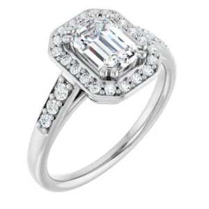Halo Engagement Ring with Double-Prong Center Stone