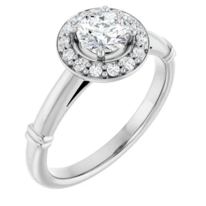 Halo Engagement Ring with Ridged Gold Design