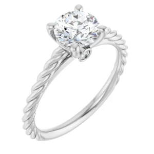 Engagement Ring with Twisting Band & Bezel-Set Accent Diamonds
