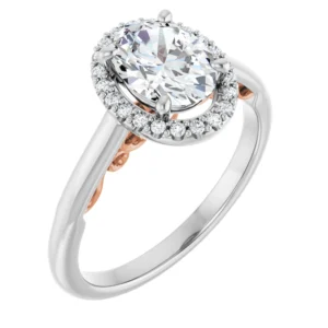 Halo Engagement Ring with Elaborate Cathedral