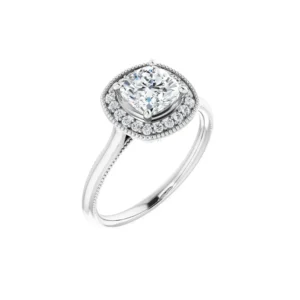 Milgrain-Detailed Engagement Ring with Diamonds in Fancy Head