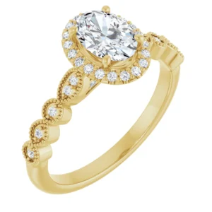 Milgrain-Detailed Engagement Ring with Halo
