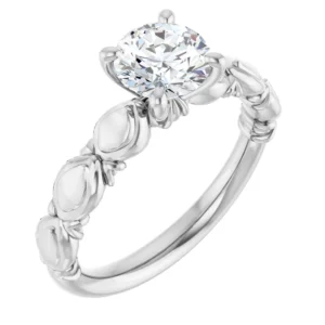 Solitaire Engagement Ring with Leaf Pattern