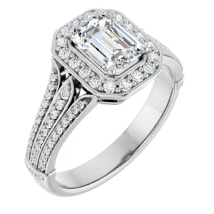 Halo Engagement Ring with Double-Split Shank