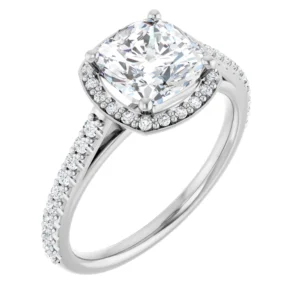 Halo Engagement Ring with Cathedral & Accent Diamonds