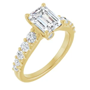Engagement Ring with Tapered Accent Diamonds & Cathedral