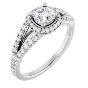 Halo Engagement Ring with Split Shank & Cathedral