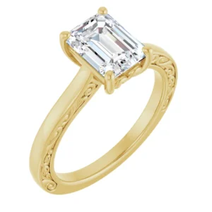Solitaire Engagement Ring with Carved Design & Fancy Head